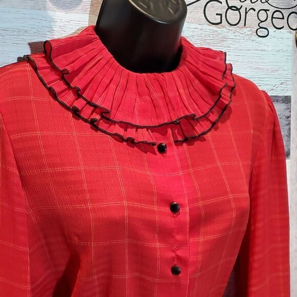 Vintage Red Textured Peter Pan Collar Lorch 9/10 CottageCore Festival Unique - Picture 3 of 8